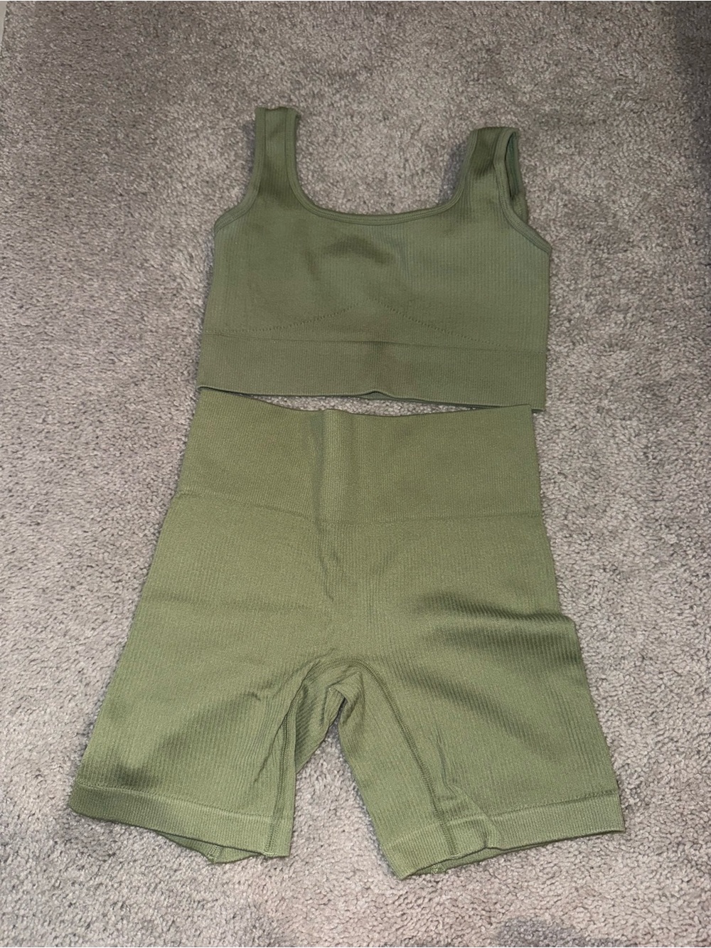Olive Green Ribbed Two-Piece Active Set
